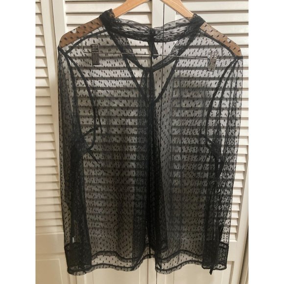 Lane Bryant Black Transparent Polka Dot Lace Mock Neck Top Overshirt Size 14/16 - Picture 2 of 5